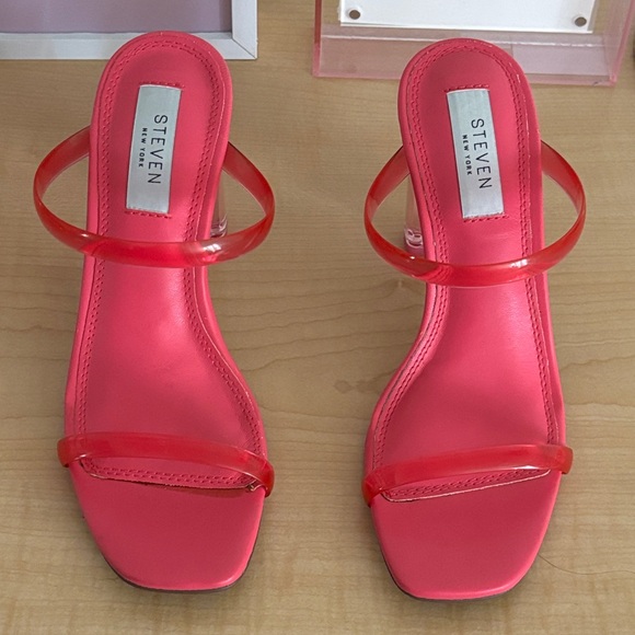 Steven New York Pink Jelly Strap & Clear Block Heel Sandals - Picture 2 of 5